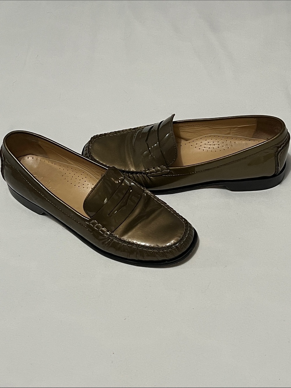 Cole Haan Olive Patent Leather Penny Loafers